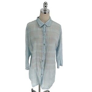 Cut Loose Tunic Top Women's Size Large Light Blue Sheer Check Lagenlook